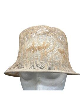 Vintage Beige Lace Bucket Hat see through bendable medium 9x8" READ